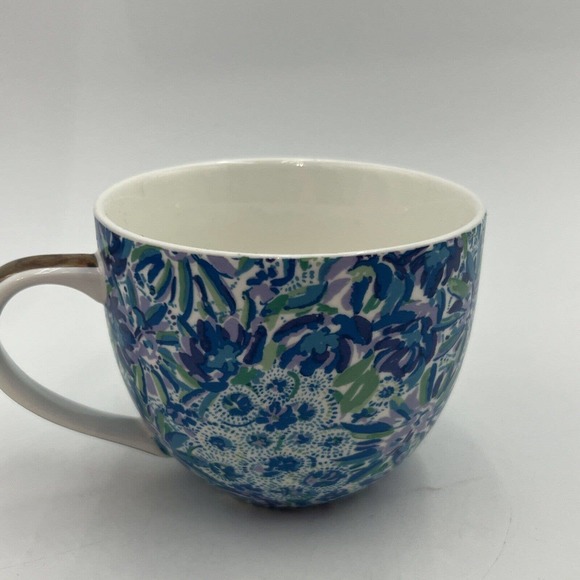 Vintage Lilly Pulitzer 12 oz Tea Cups Blue Floral with Gold Handle - Picture 6 of 8